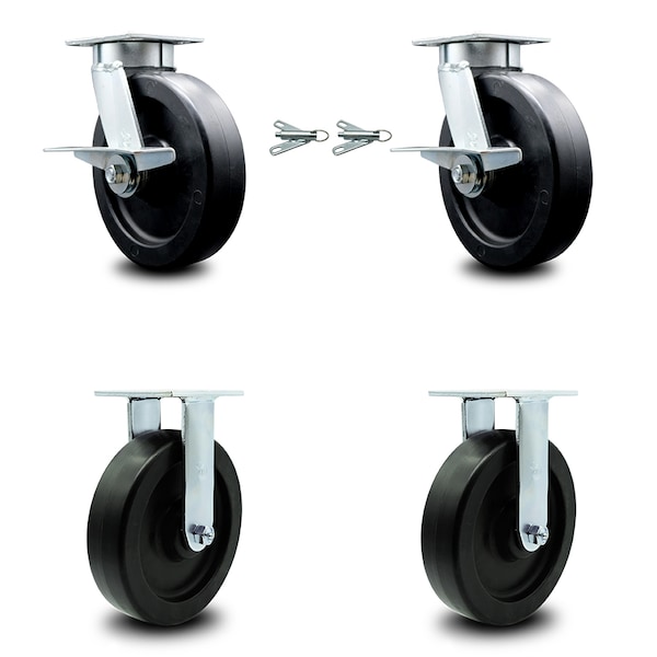8 Inch Kingpinless Polyolefin Wheel Caster Swivel Locks 2 Rigid SCC, 2PK